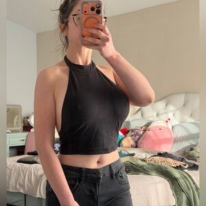 Emma & Sam Black Halter Crop Top